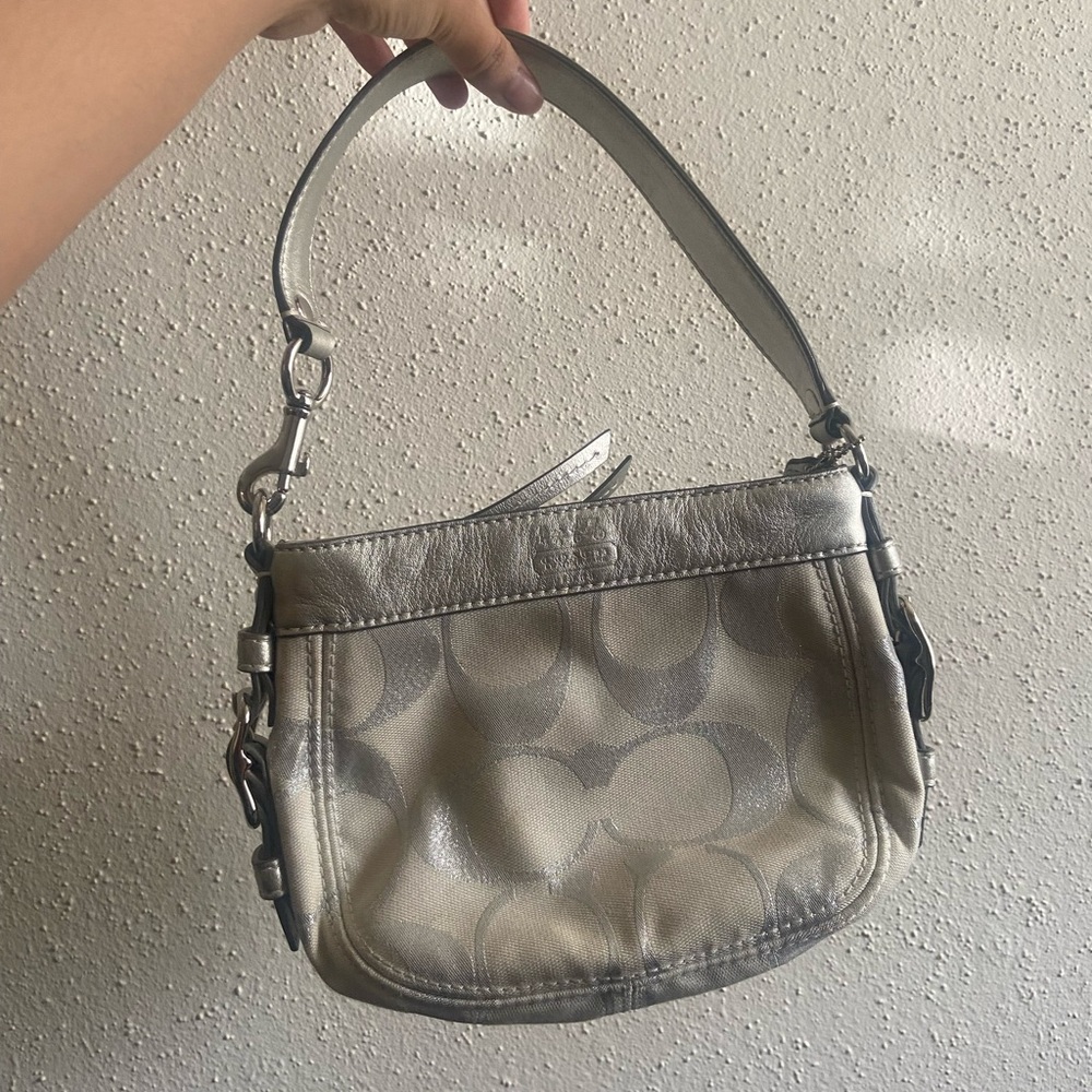 SOLD -Silver and White Coach purse